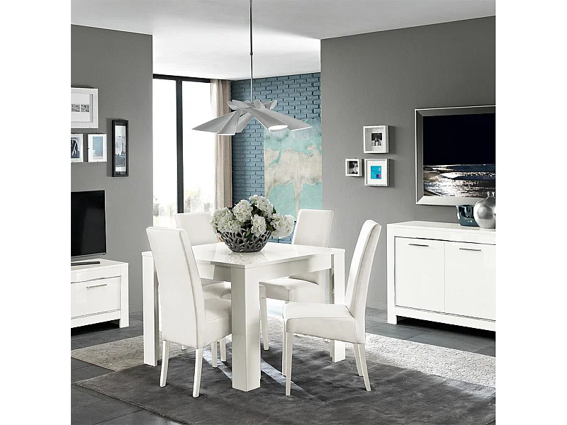 DENAE - Table de Repas Carrée 100cm Laquée Blanc Brillant