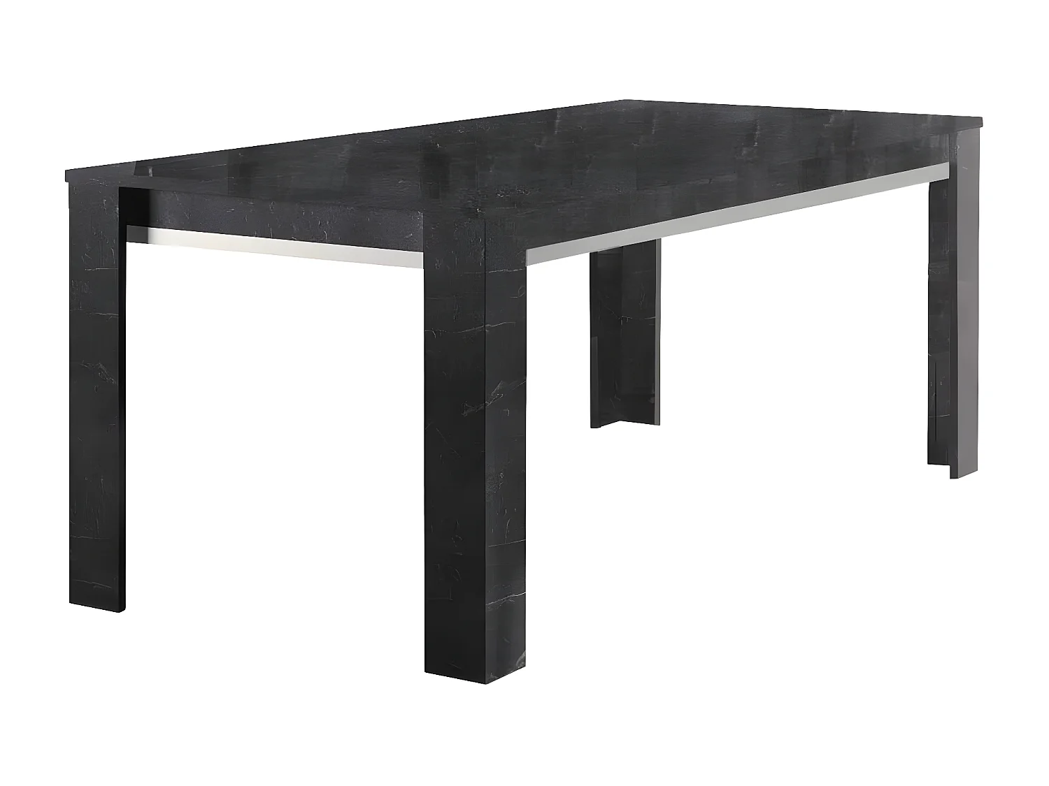GUEDA - Table 160x90cm Effet Marbre Anthracite Finition Argent