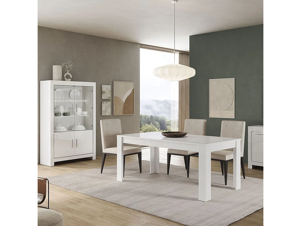 DENAE - Table de Repas Rectangulaire 190x90cm Laquée Blanc Brillant