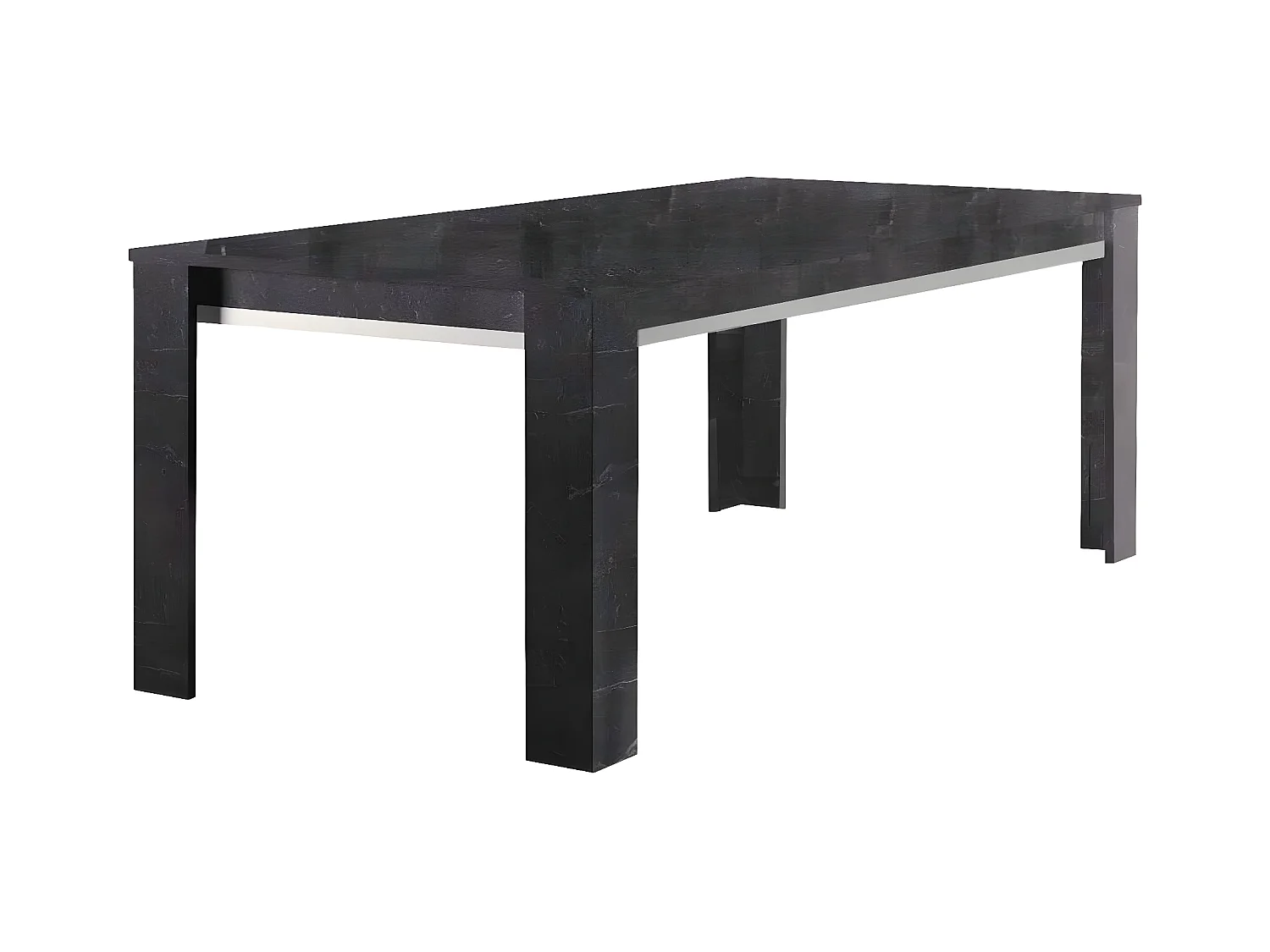 GUEDA - Table 190x90cm Effet Marbre Anthracite Finition Argent