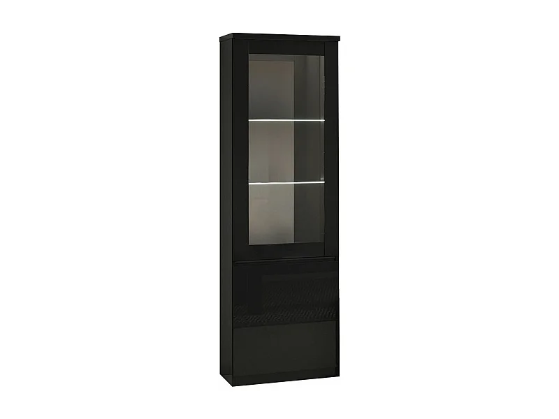 DEYTON - Vitrine Droite Laquée Noir Brillant avec Leds