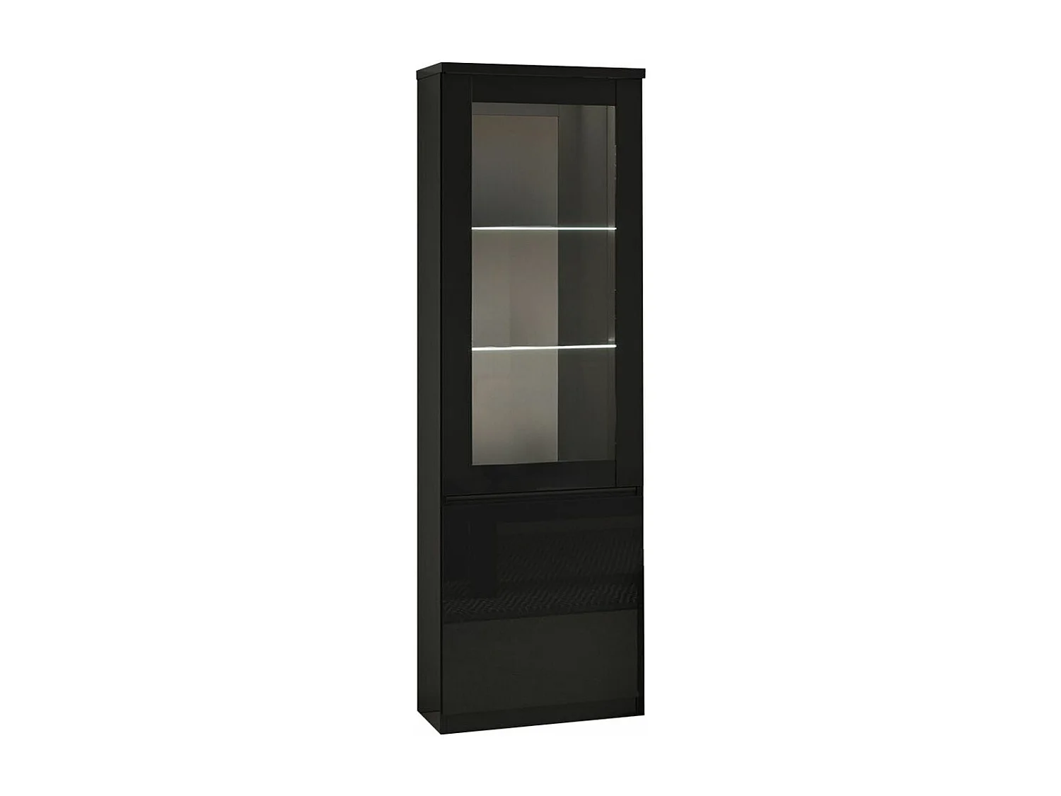 DEYTON - Vitrine Droite Laquée Noir Brillant avec Leds