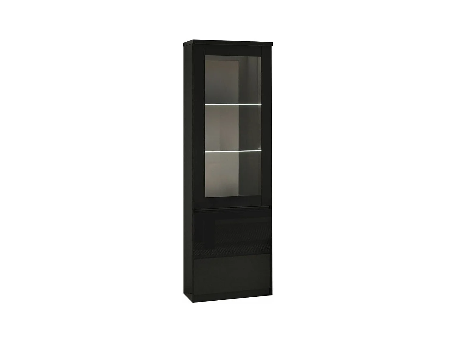 DEYTON - Vitrine Droite Laquée Noir Brillant avec Leds