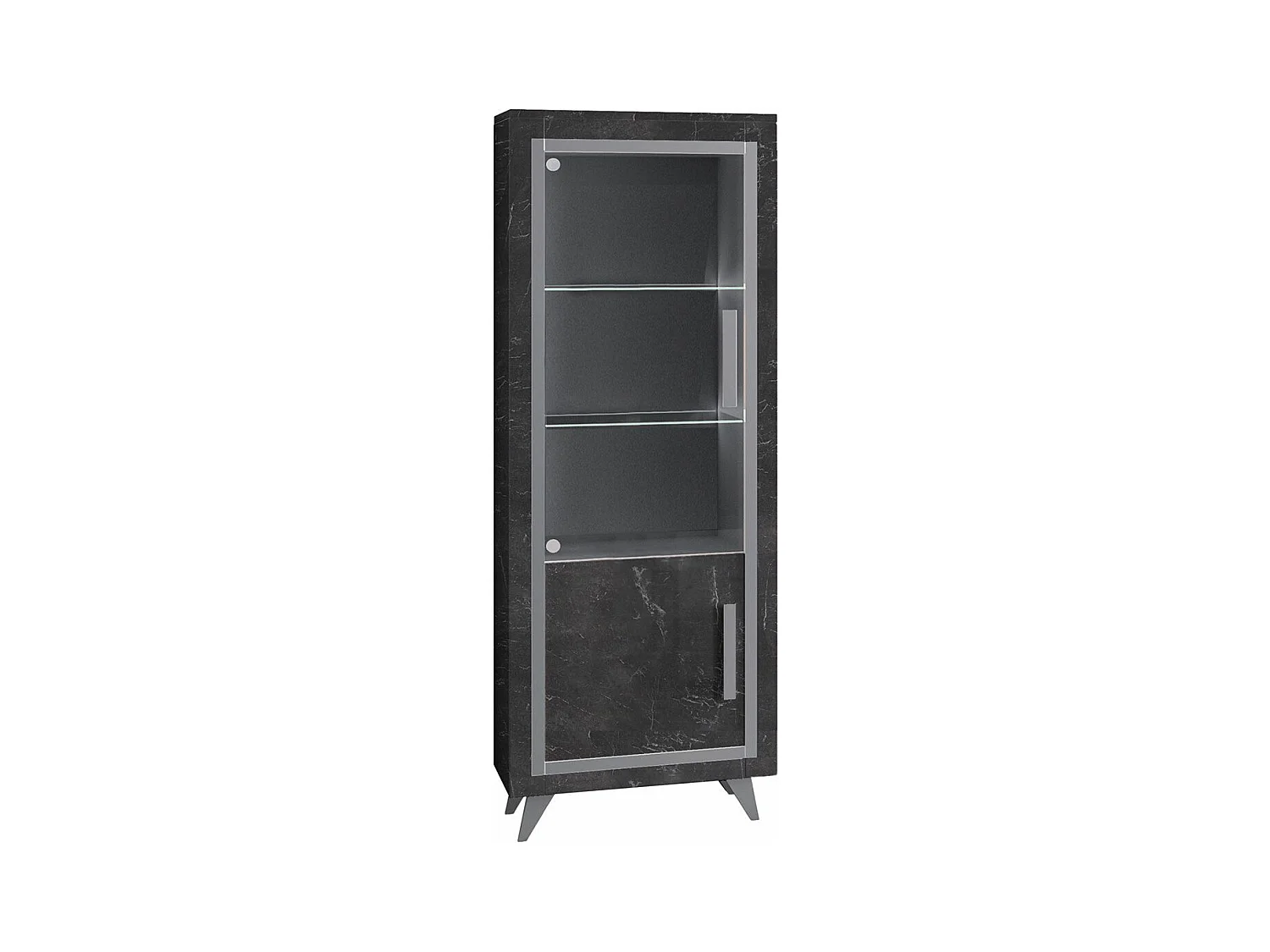 GUEDA - Vitrine Gauche Effet Marbre Anthracite Finition Argent avec Leds