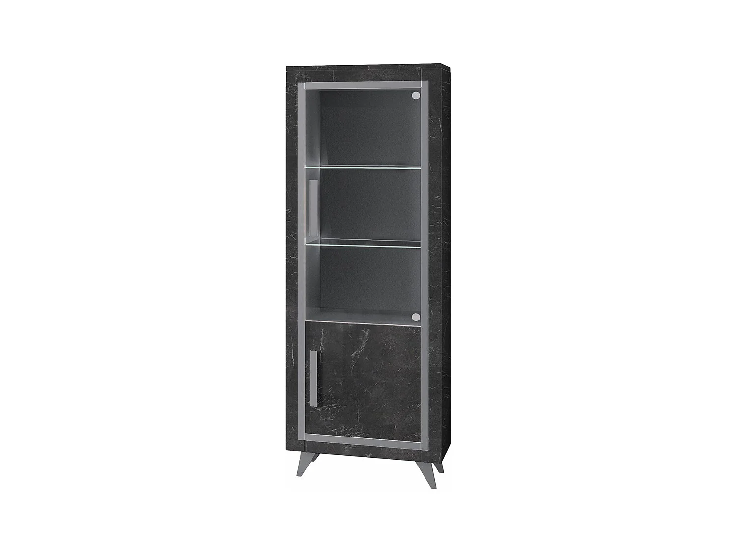 GUEDA - Vitrine Droite Effet Marbre Anthracite Finition Argent avec Leds