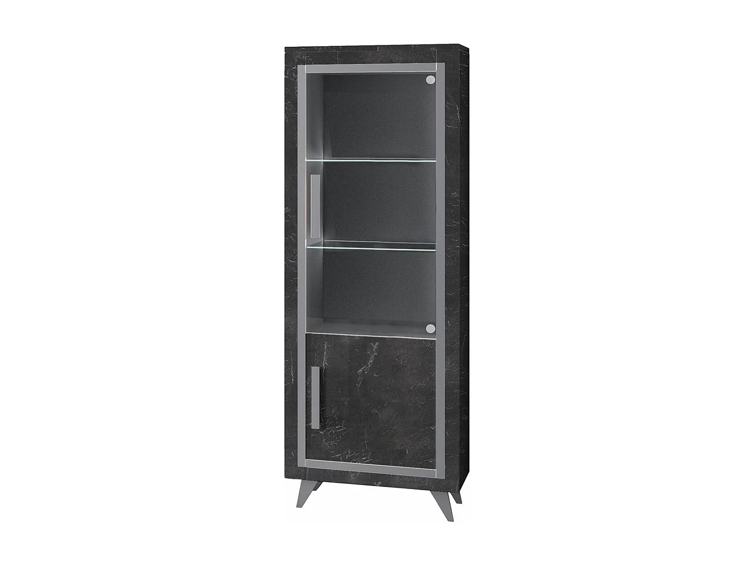 GUEDA - Vitrine Droite Effet Marbre Anthracite Finition Argent avec Leds