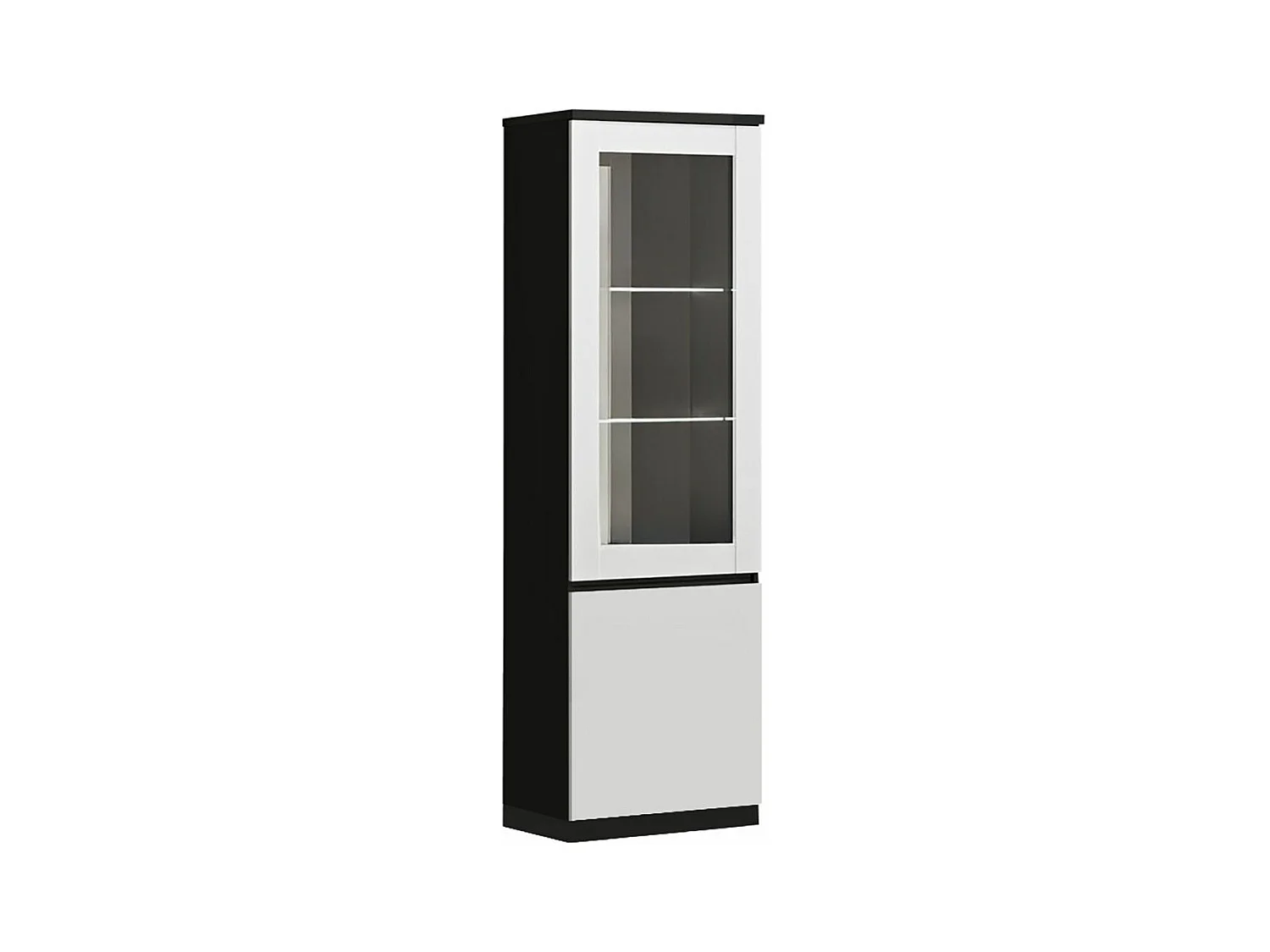 DEYTON - Vitrine Droite Laquée Noir et Blanc Brillant avec Leds