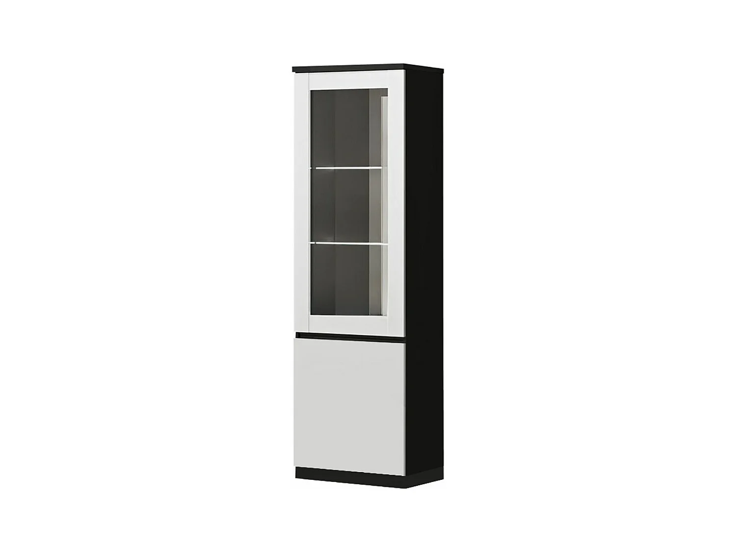 DEYTON - Vitrine Gauche Laquée Noir et Blanc Brillant avec Leds