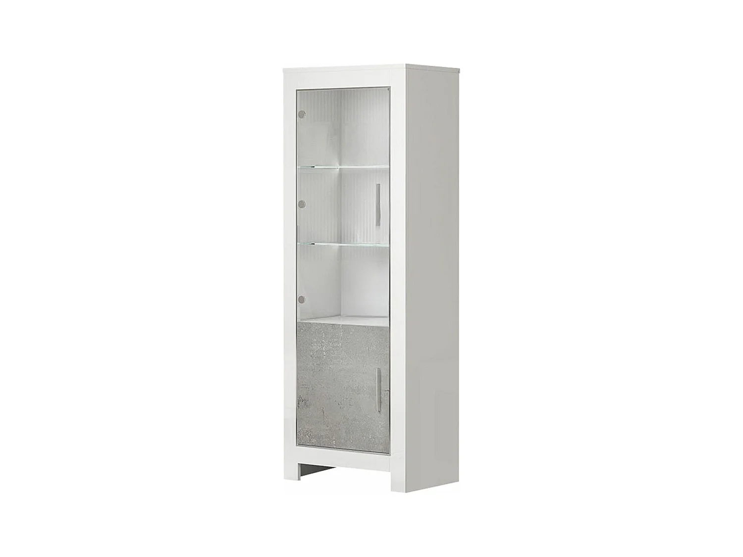 DENAE - Vitrine Gauche Laquée Blanc Brillant et Gris Marbré avec Leds