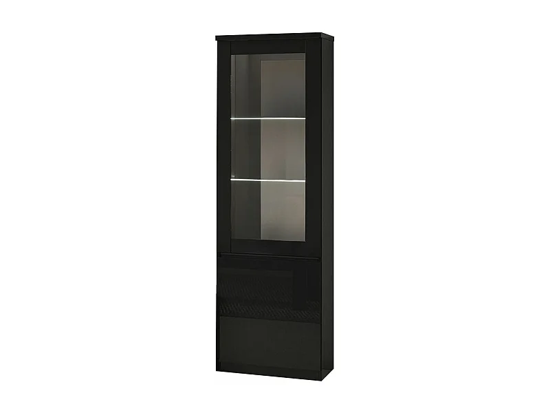 DEYTON - Vitrine Gauche Laquée Noir Brillant avec Leds