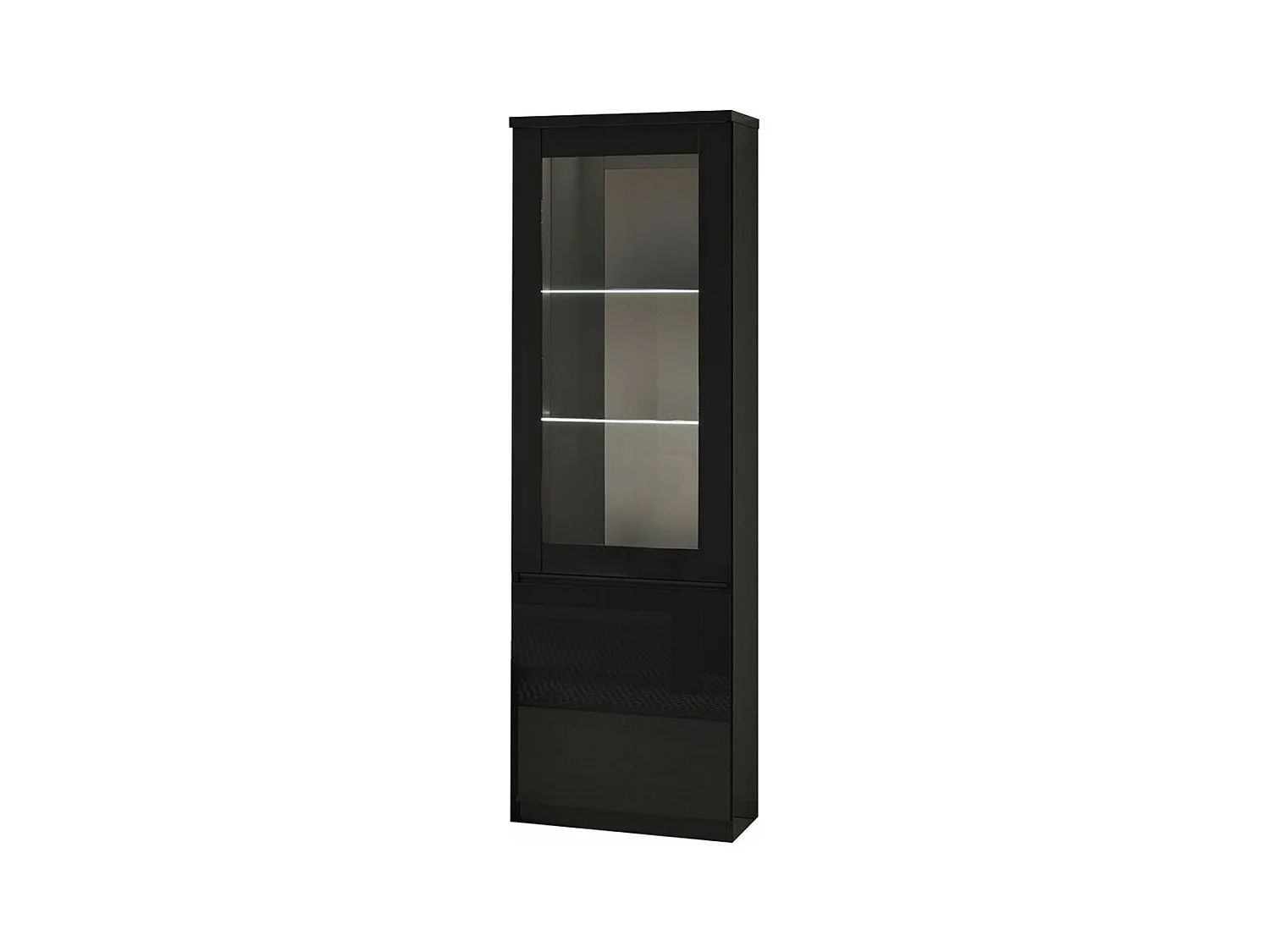 DEYTON - Vitrine Gauche Laquée Noir Brillant avec Leds