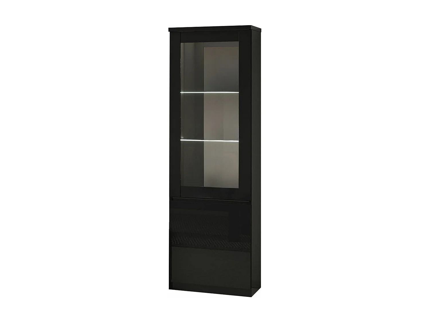 DEYTON - Vitrine Gauche Laquée Noir Brillant avec Leds