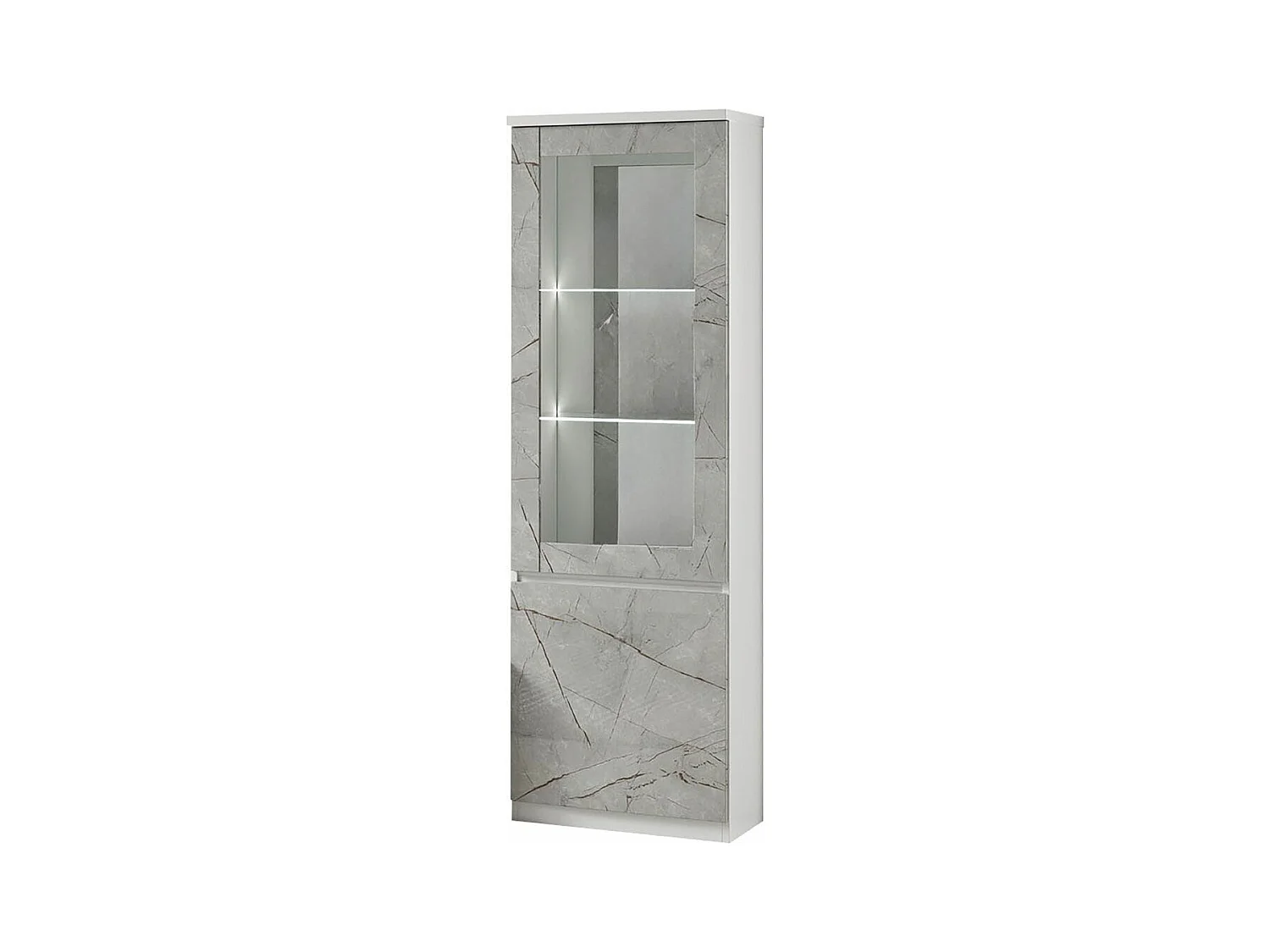 DEYTON - Vitrine Gauche Laquée Blanc et Gris Marbré avec Leds