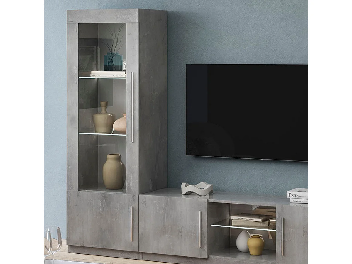 CLARK - Vitrine Gauche Laquée Effet Marbre Poignées Métal avec Leds