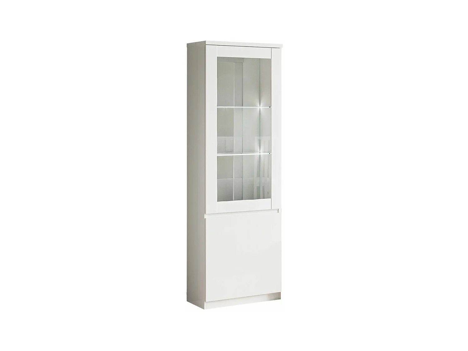 DEYTON - Vitrine Droite Laquée Blanc Brillant avec Leds