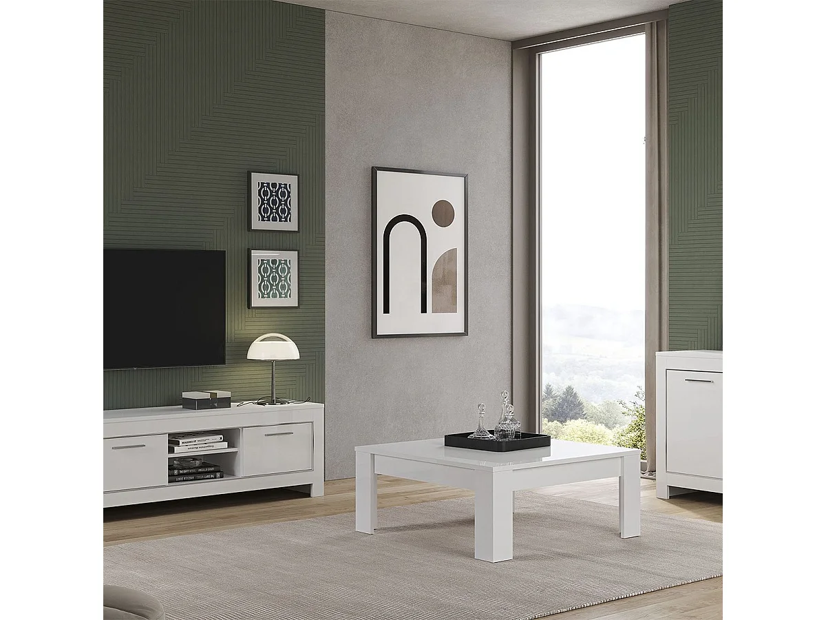 DENAE - Table Basse Carrée 100cm Laquée Blanc Brillant