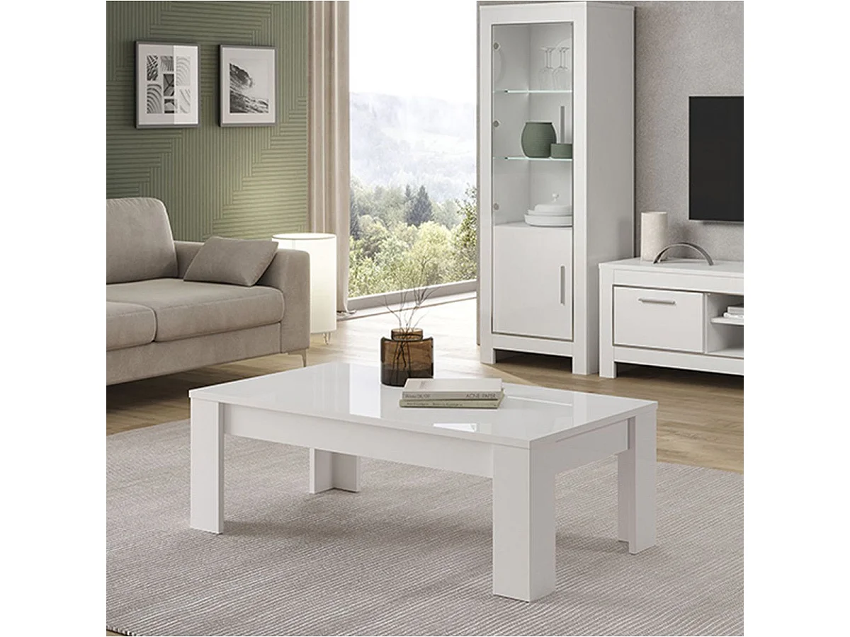 DENAE - Table Basse Rectangulaire L126cm Laquée Blanc Brillant