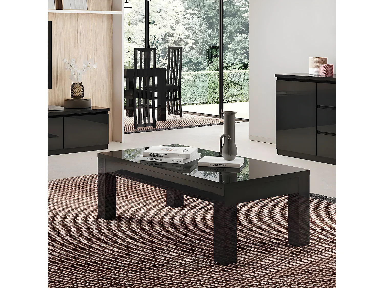 DEYTON - Table Basse L127cm Laquée Noir Brillant