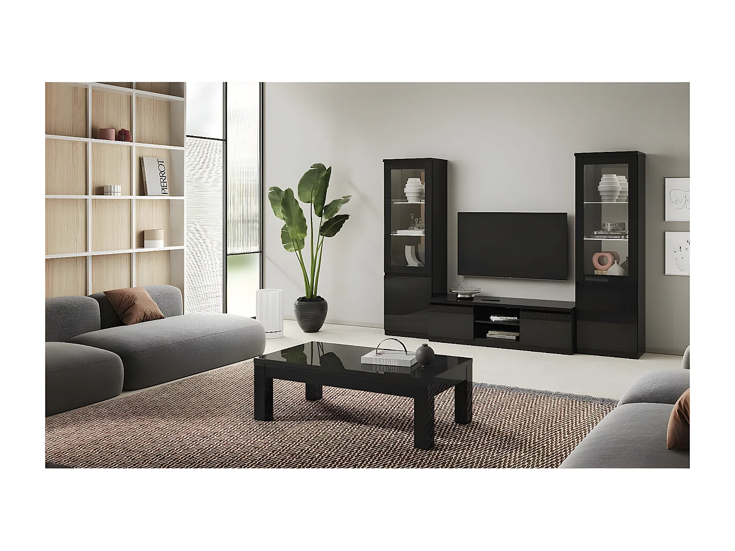 DEYTON - Table Basse L127cm Laquée Noir Brillant