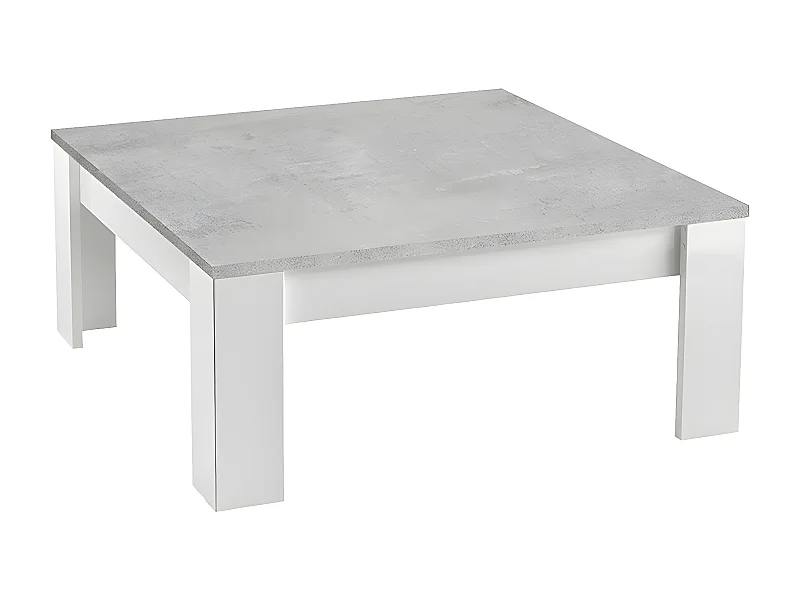 DENAE - Table Basse Carrée 100cm Laquée Blanc Brillant et Gris Marbré