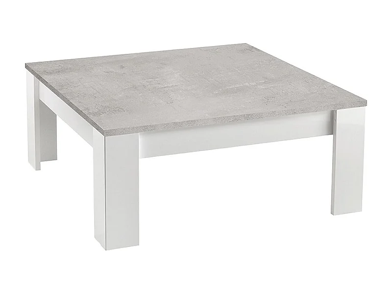 DENAE - Table Basse Carrée 100cm Laquée Blanc Brillant et Gris Marbré