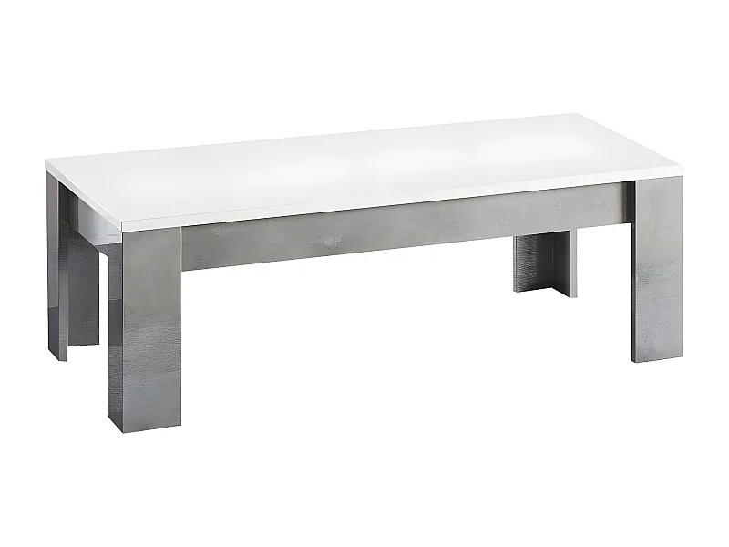 CLARK - Table Basse Rectangulaire L126cm Laquée Blanc et Marbre