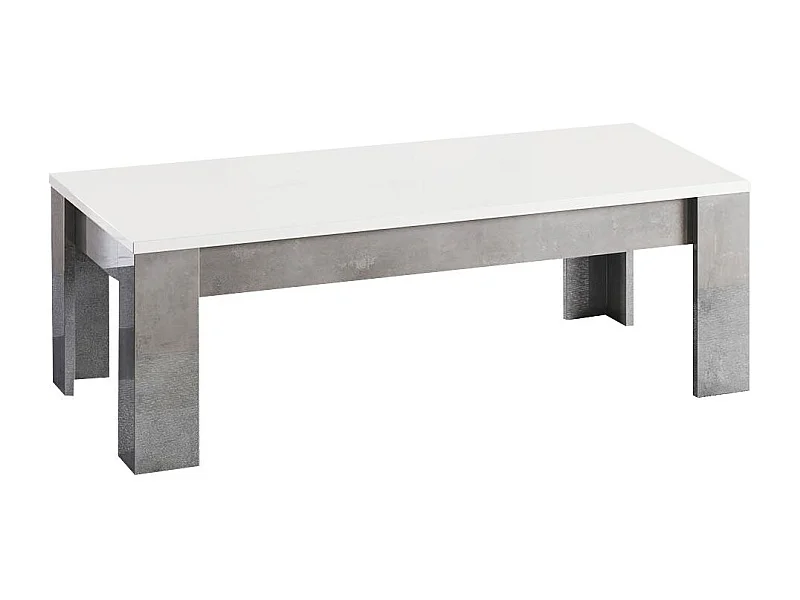 CLARK - Table Basse Rectangulaire L126cm Laquée Blanc et Marbre
