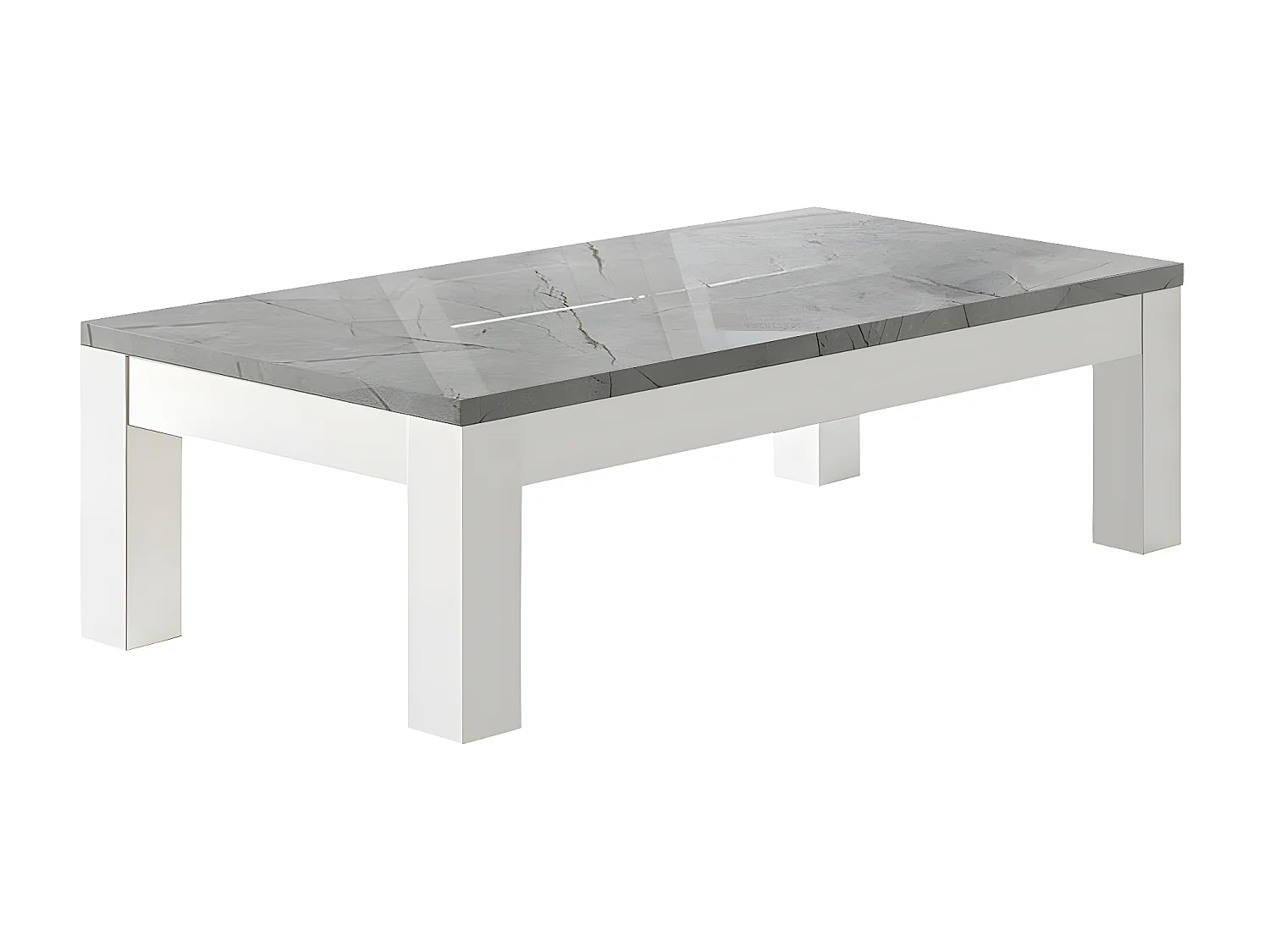 DEYTON - Table Basse L127cm Laquée Blanc et Gris Marbré