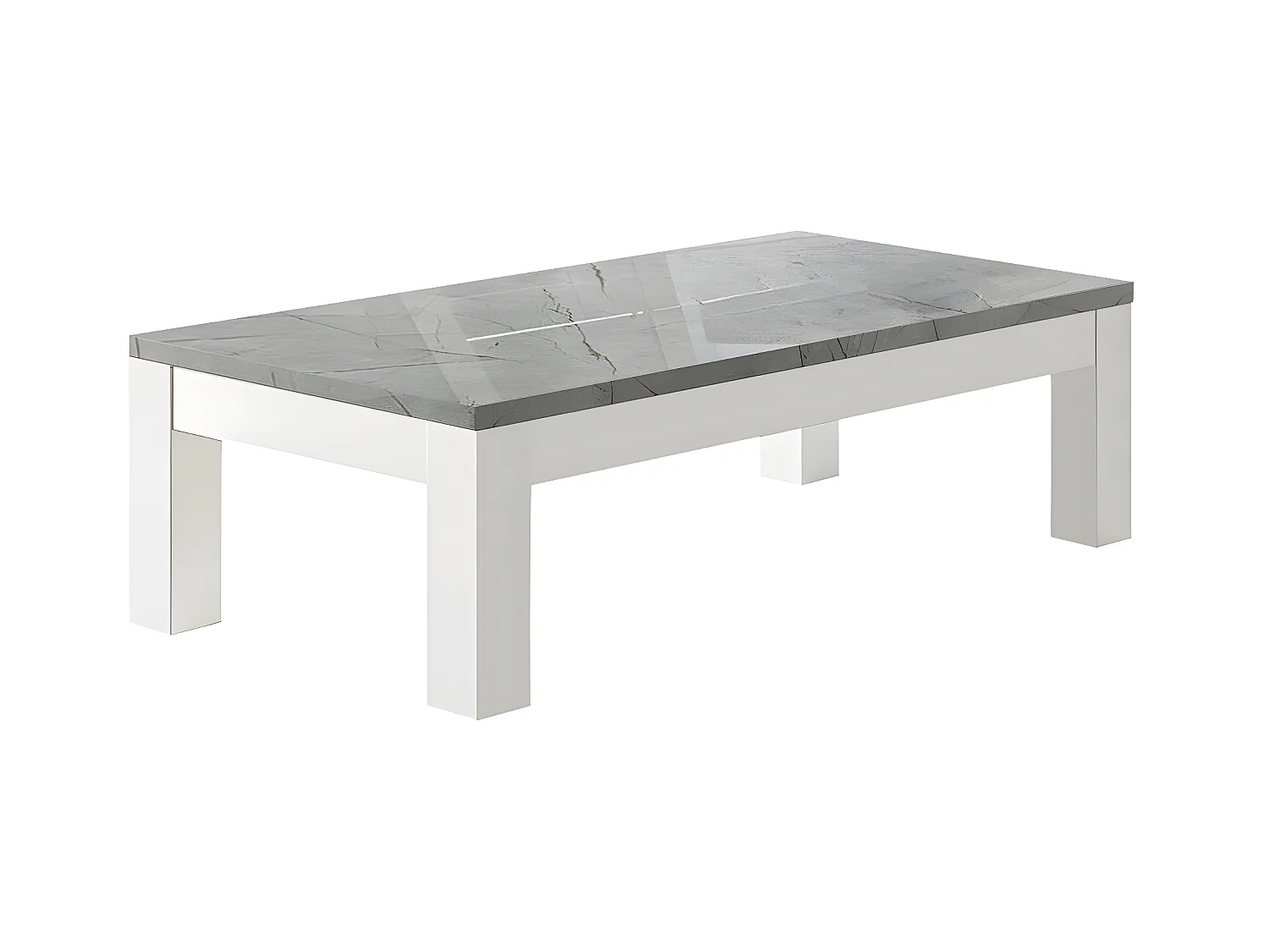 DEYTON - Table Basse L127cm Laquée Blanc et Gris Marbré