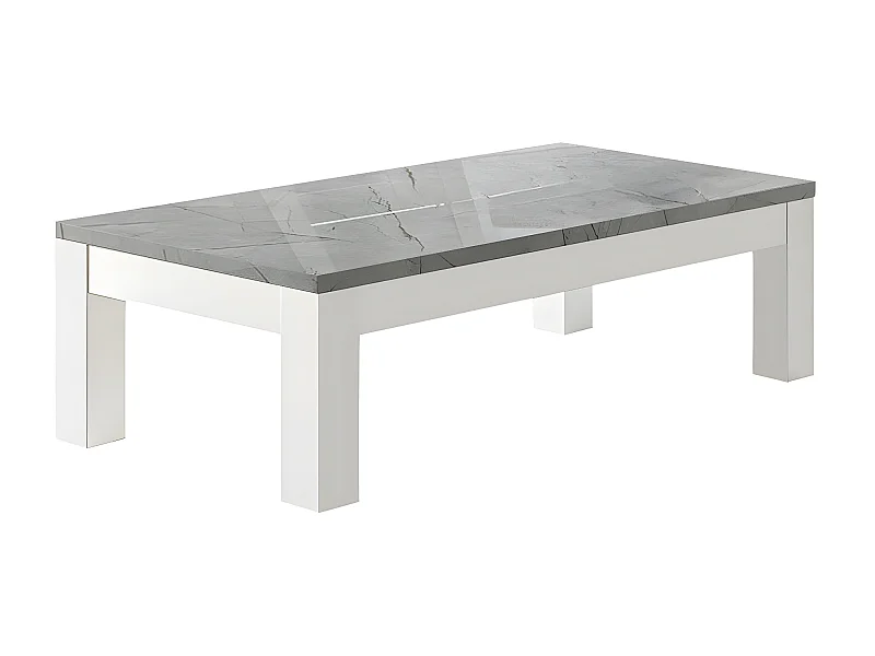 DEYTON - Table Basse L127cm Laquée Blanc et Gris Marbré