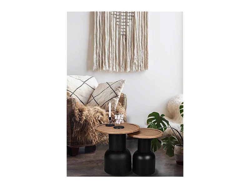 Bout de canapé noir et bois Taille M