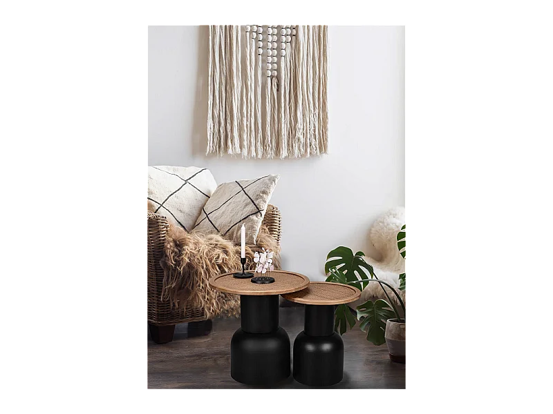 Bout de canapé noir et bois Taille M