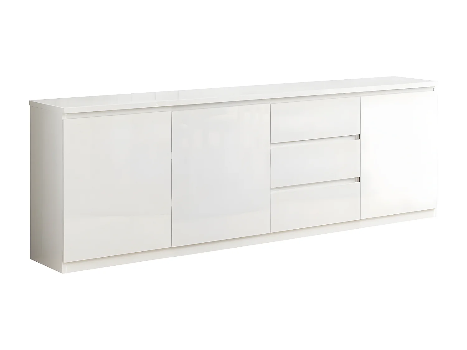 DEYTON - Ensemble Séjour Complet Laqué Blanc Table 160cm + Buffet + Vitrine avec Leds