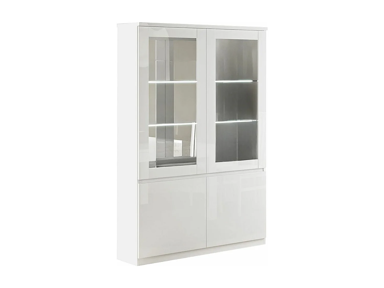 DEYTON - Ensemble Séjour Laqué Blanc Table 160cm + Vitrine avec Leds