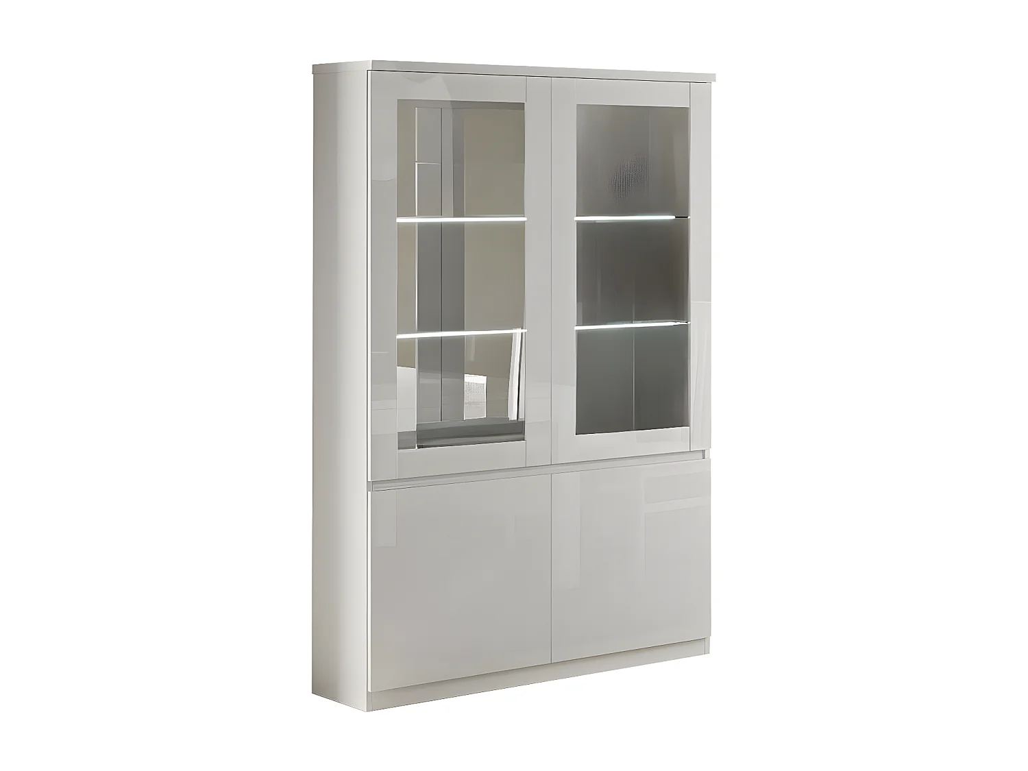 DEYTON - Ensemble Séjour Laqué Blanc Table 160cm + Vitrine avec Leds