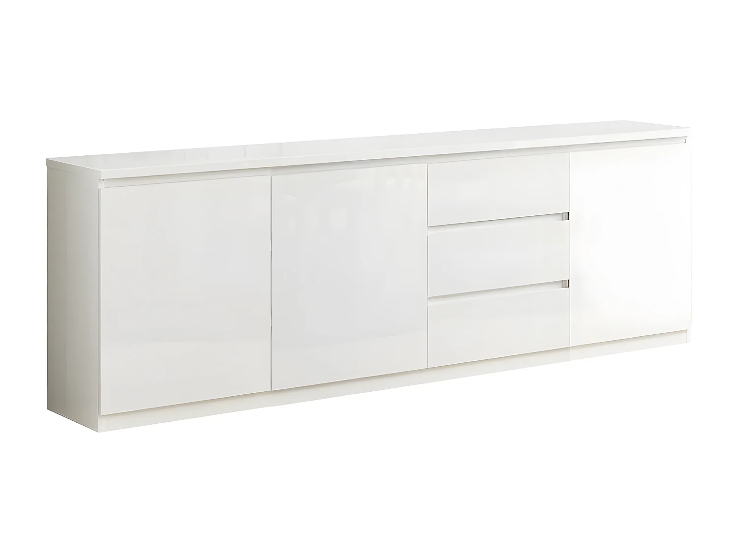 DEYTON - Ensemble Séjour Laqué Blanc Table 160cm + Buffet 3 Portes
