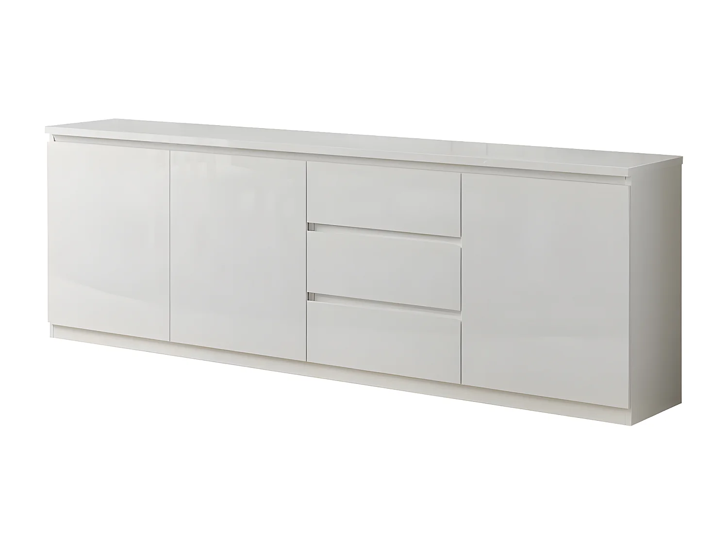 DEYTON - Ensemble Séjour Laqué Blanc Table 160cm + Buffet 3 Portes