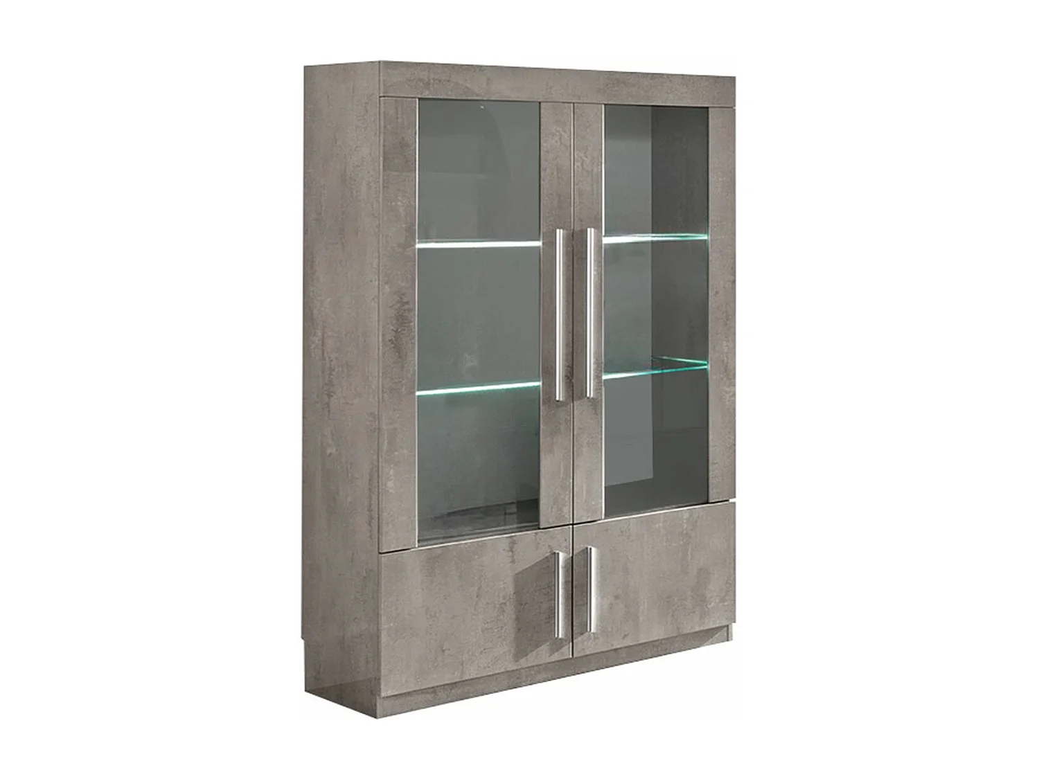 CLARK - Ensemble Séjour Effet Marbre Table 190cm + Vitrine 4 Portes avec Leds