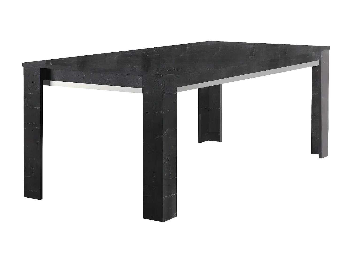 GUEDA - Ensemble Séjour Effet Marbre Anthracite Table 190cm + Vitrine avec Leds