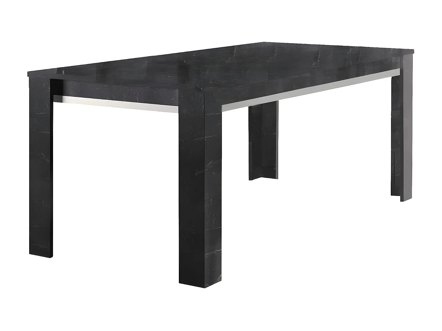 GUEDA - Ensemble Séjour Effet Marbre Anthracite Table 160cm + Buffet avec Leds