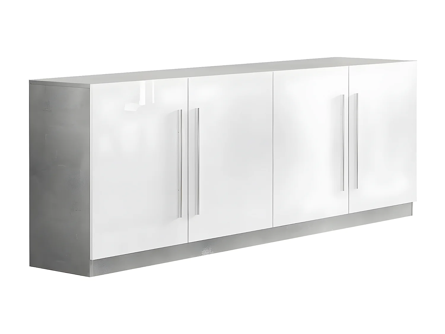 CLARK - Ensemble Séjour Blanc et Marbre Table 160cm + Buffet 4 Portes