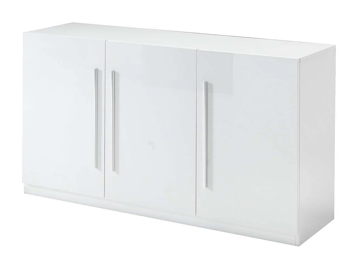 CLARK - Ensemble Séjour Laqué Blanc Table 190cm + Buffets 3 et 4 Portes