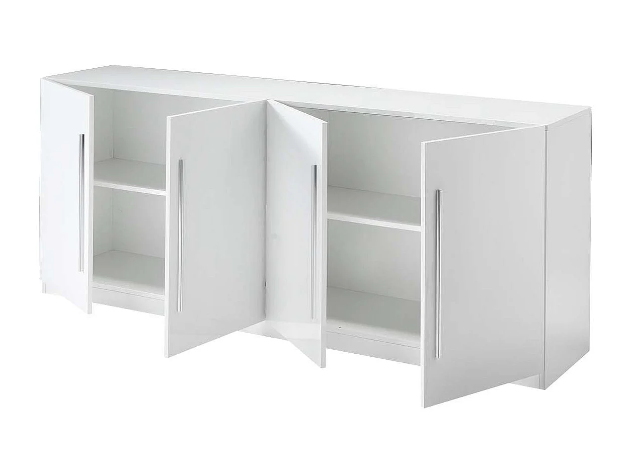 CLARK - Ensemble Séjour Laqué Blanc Table 190cm + Buffets 3 et 4 Portes