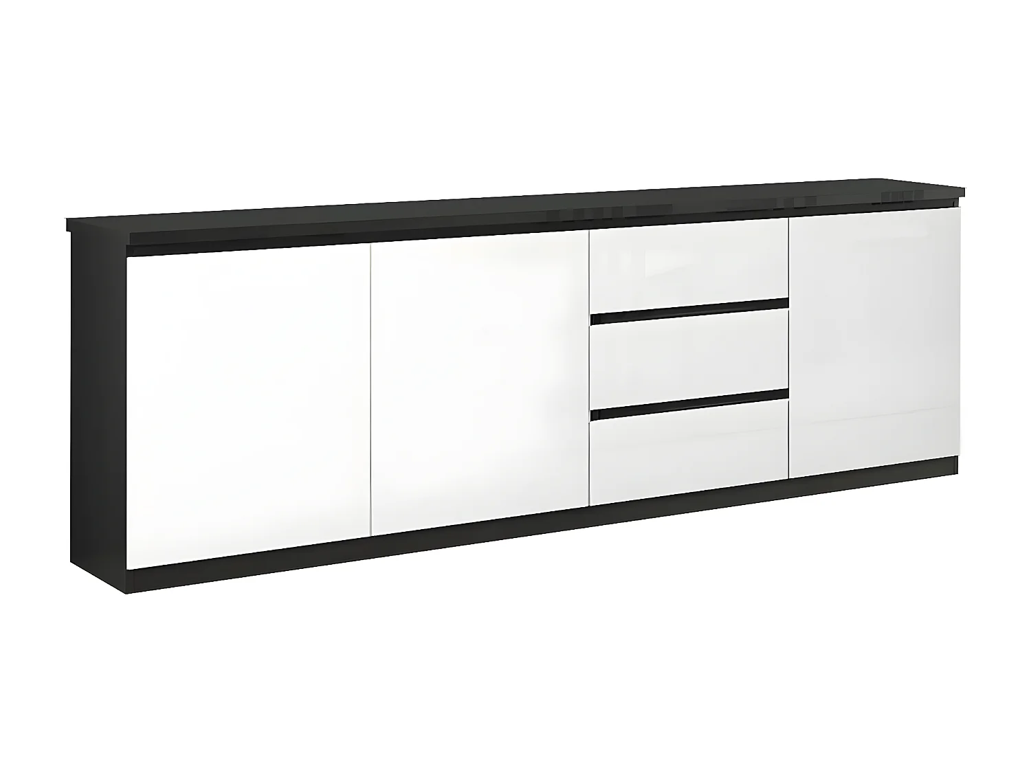 DEYTON - Ensemble Séjour Complet Laqué Noir et Blanc Table 190cm + Buffet + Vitrine avec Leds