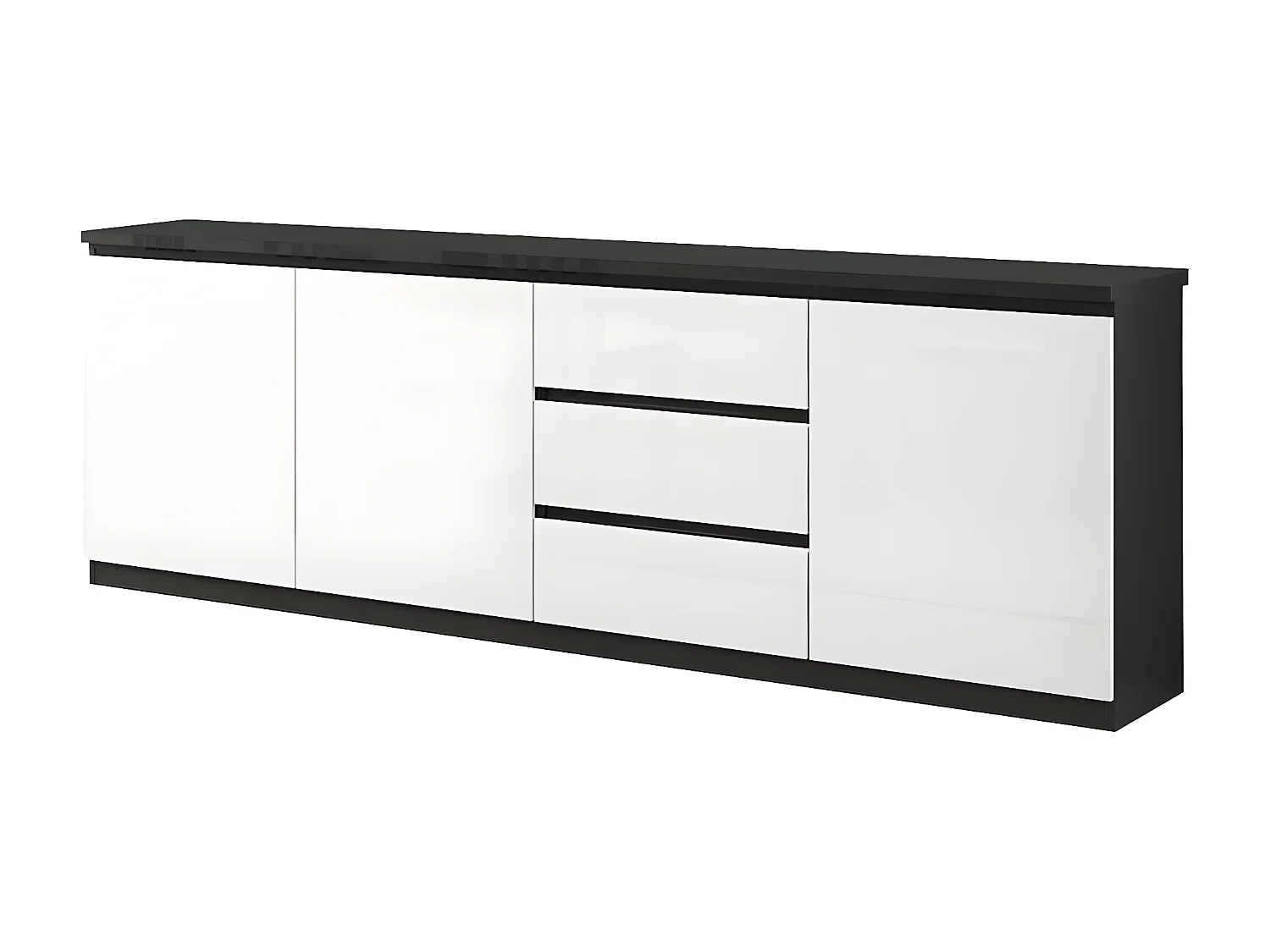 DEYTON - Ensemble Séjour Complet Laqué Noir et Blanc Table 160cm + Buffet + Vitrine avec Leds