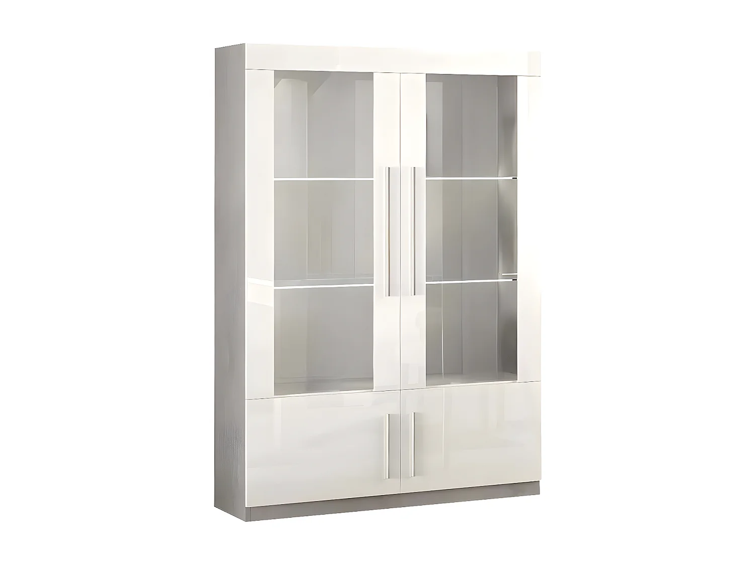 CLARK - Ensemble Séjour Blanc et Marbre Table 160cm + Vitrine 4 Portes avec Leds