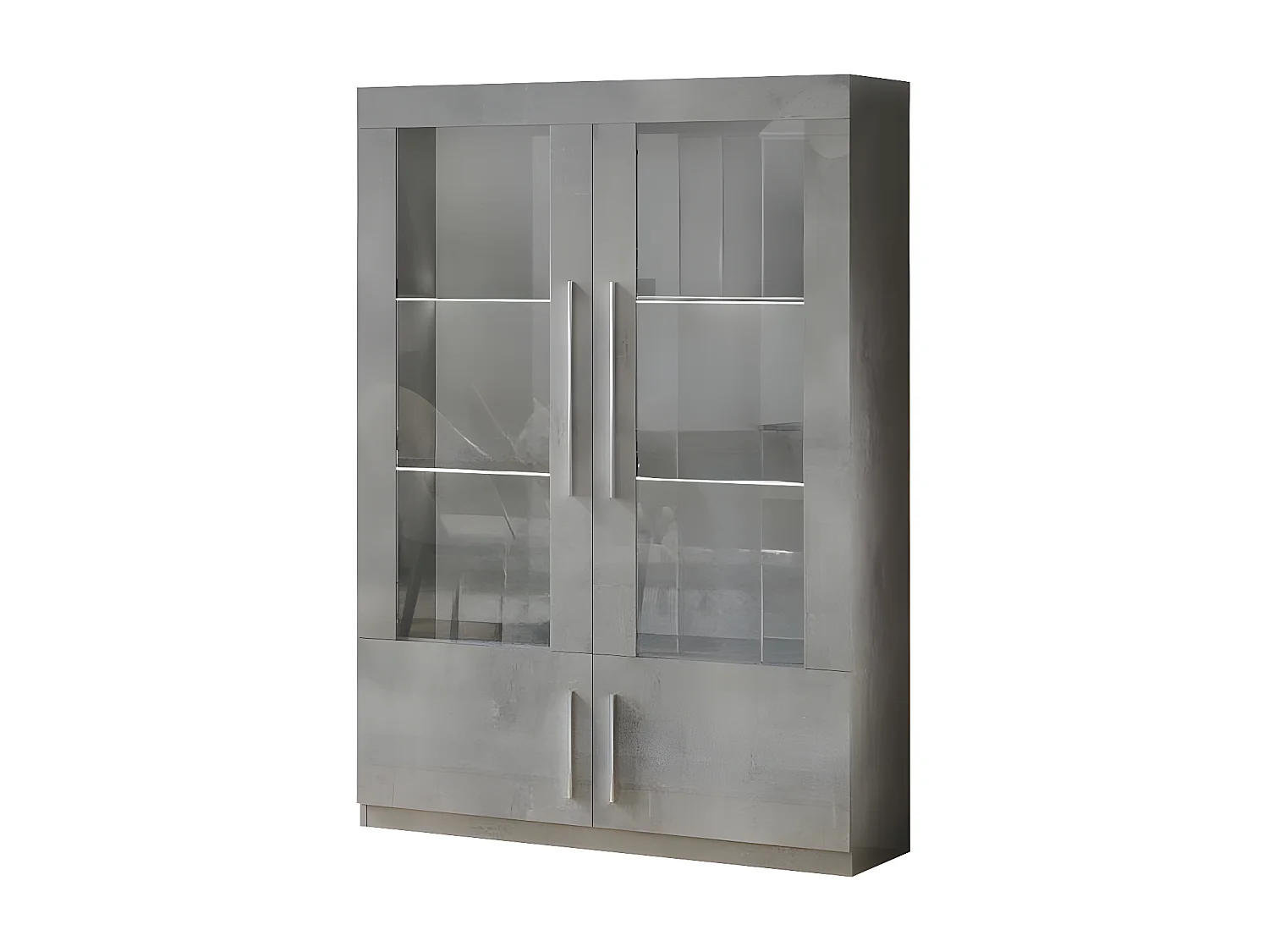 CLARK - Ensemble Séjour Effet Marbre Table 160cm + Vitrine 4 Portes avec Leds