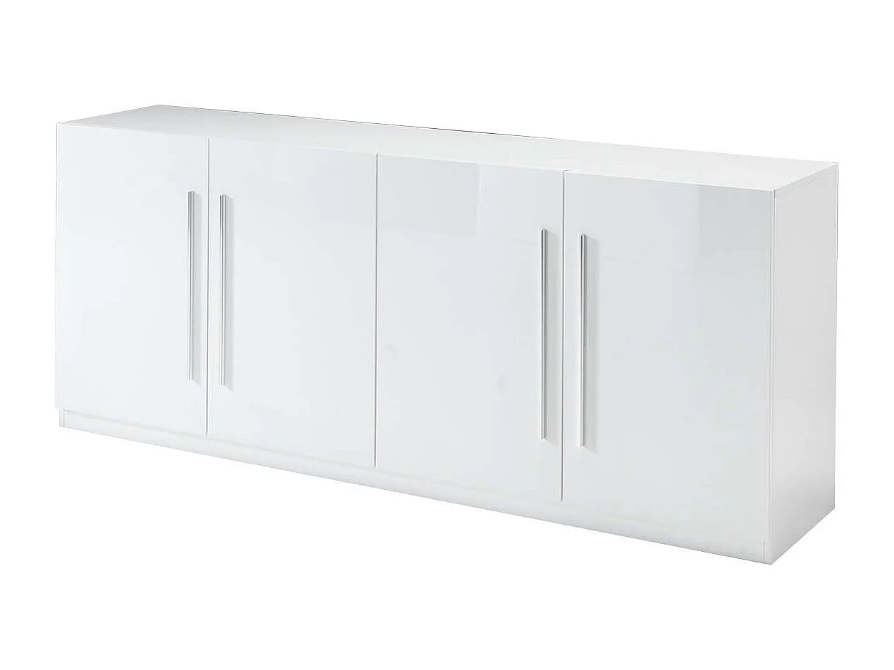 CLARK - Ensemble Séjour Laqué Blanc Table 160cm + Buffets 3 et 4 Portes