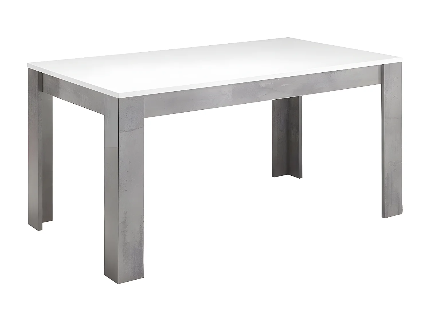 CLARK - Ensemble Séjour Blanc et Marbre Table 190cm + Buffet 4 Portes