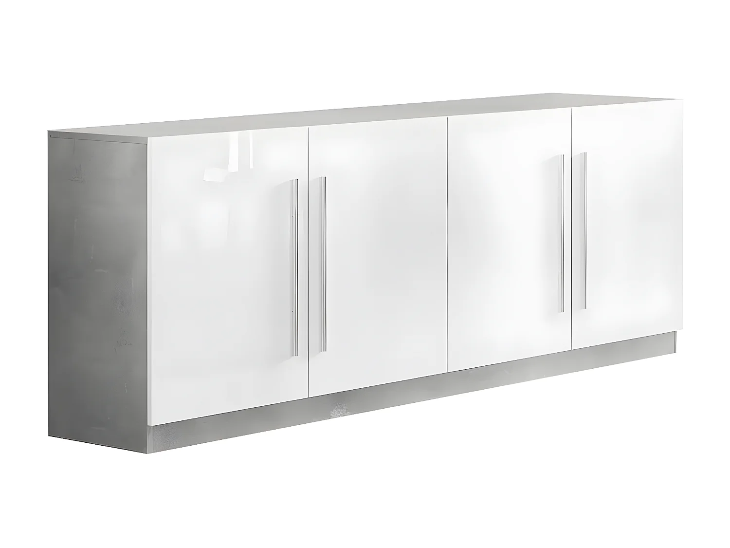 CLARK - Ensemble Séjour Blanc et Marbre Table 190cm + Buffet 4 Portes